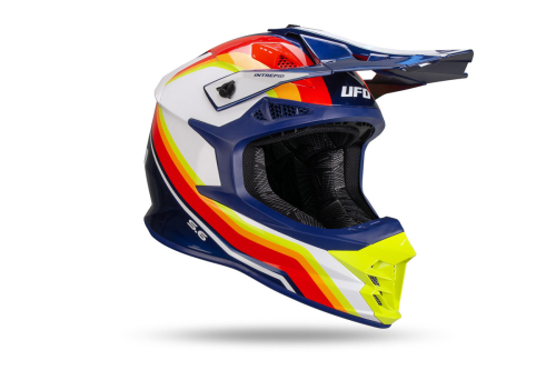 Helm Motocross UFO Erwachsene Blau, Weiß, Neongelb, rot